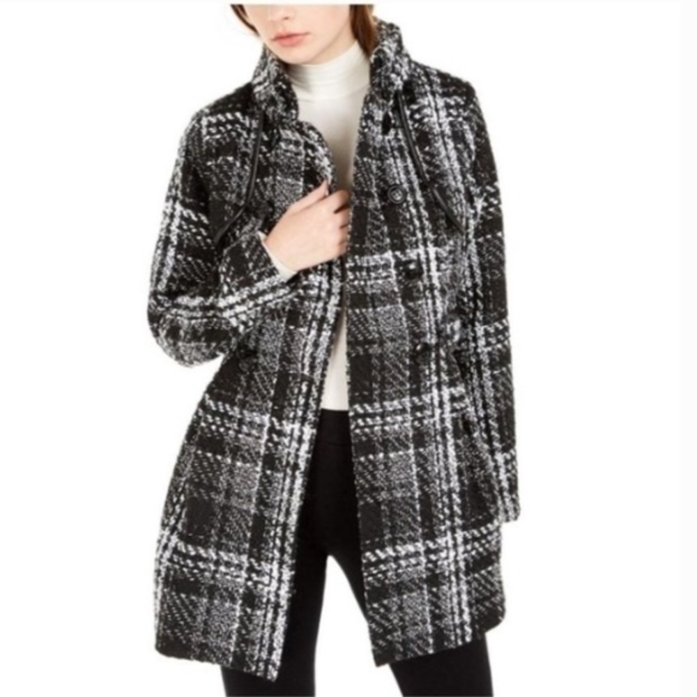 BCX Double Breasted Black‎ White Plaid Coat Sz. XS Junior